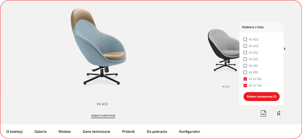 Możliwość pobieranie kart produktowych dla poszczególnym modeli